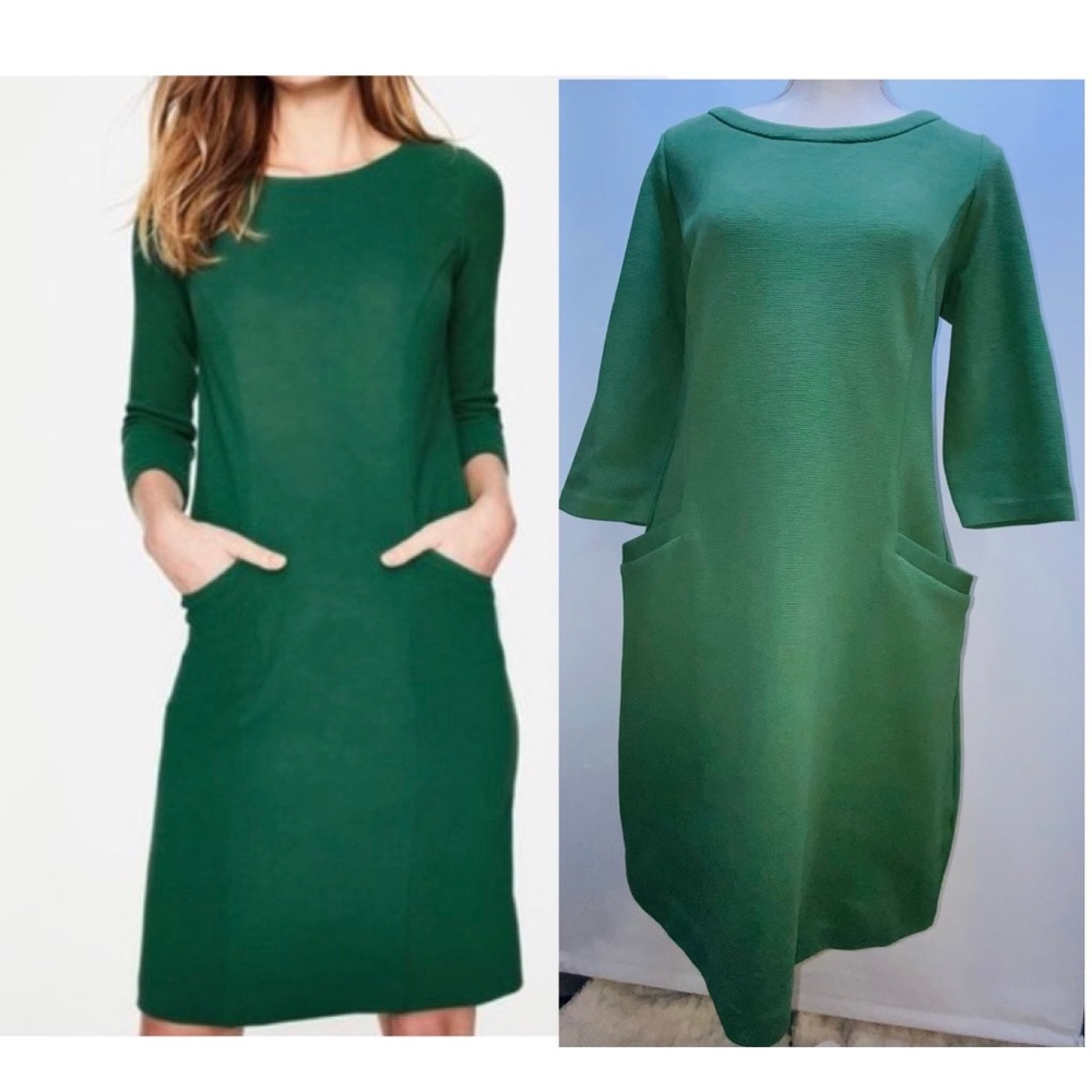 Boden Trinity Green Jersey Ribbed 3/4 Sleeve Shift Dress-Size 10R
